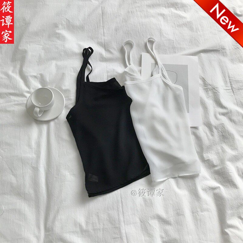 雪纺背心小吊带2022韩版女夏薄透视防走光宽松白内衬打底短款上衣