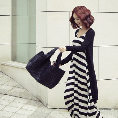 连衣裙套装条纹长裙背心吊带