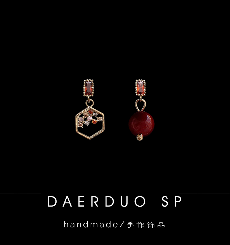 大耳朵s925银针不对称女相思红豆