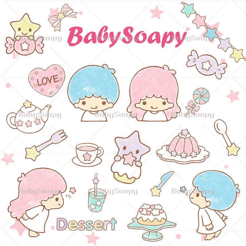BabySoapy静态图 ps素材可爱png双子星自拍贴图免扣透明贴纸S27