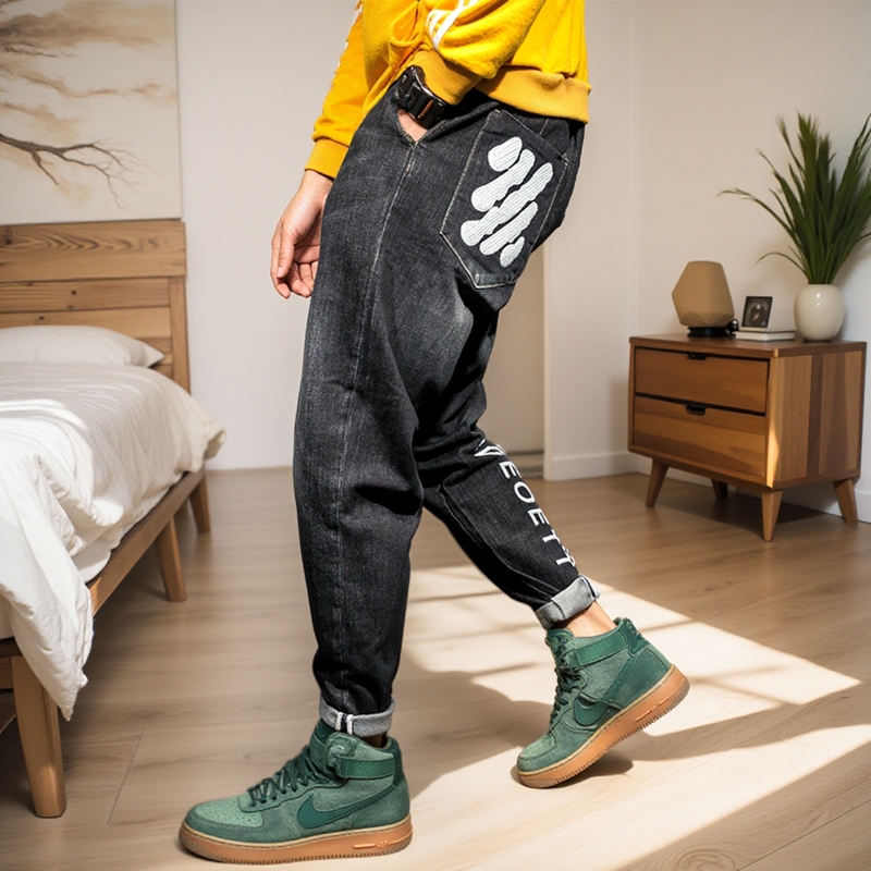 ehmd大码工装牛仔裤男显瘦哈伦裤