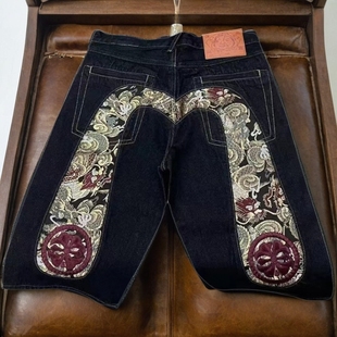 冠希裤 龙图腾刺绣牛仔短裤 青春福宽松中裤 小直筒纯棉薄款 神 男夏季
