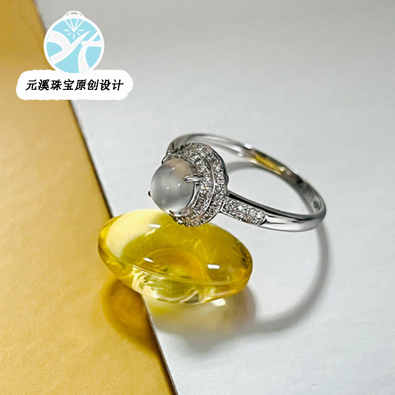 黄金万18K金戒翡翠冰种旦面镶嵌南非碎钻AU750正品现货可定制