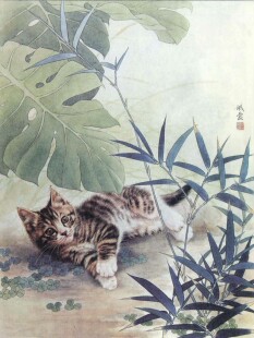 工笔国画底稿 邢诚爱工笔猫小花咪白描3#打印稿宣纸稿