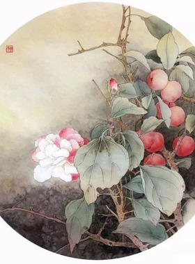 工笔画底稿花鸟团扇小品参考白描46#打印稿宣纸稿有绘制参考文字