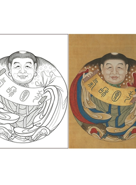 工笔画底稿清冷枚 一团和气图参考白描85#打印稿学习临摹