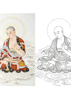 工笔画底稿工笔工笔重彩菩萨观音人物罗汉像参考白描42#打印稿