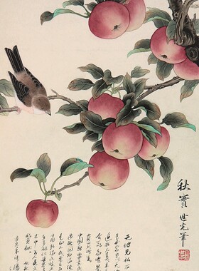 工笔画底稿 田世光 秋实 白描 13#打印稿毛笔勾线宣纸稿本店拷贝