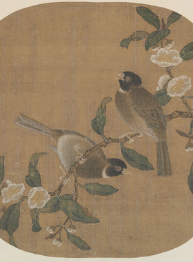 工笔画底稿 明 佚名 花卉双禽图页白描117#打印稿毛笔勾线宣纸稿