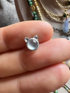 【木易日辰】天然翡翠A货缅甸高冰蓝水蛋面18k猫咪路路通