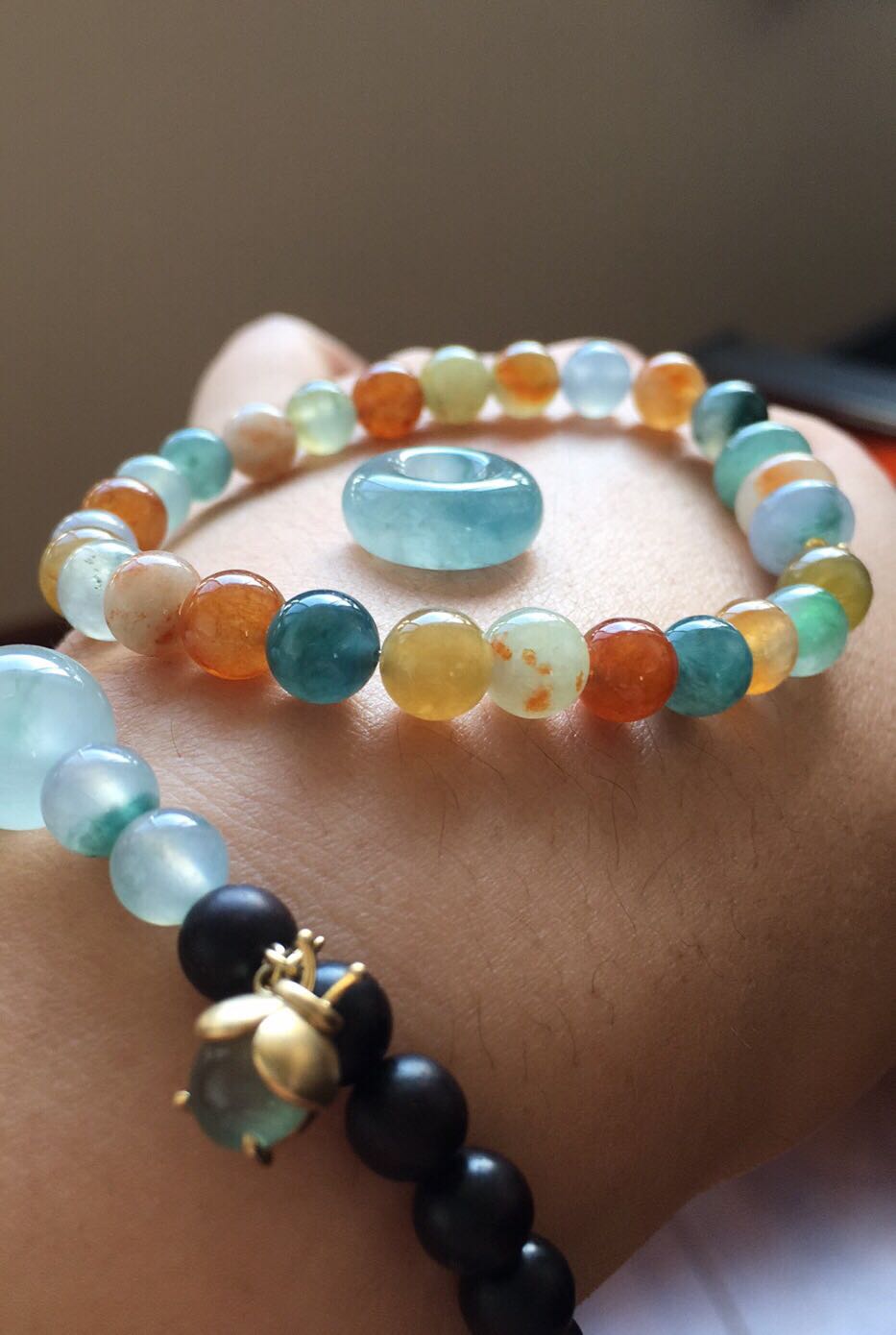 翡翠雪花棉平安扣手链