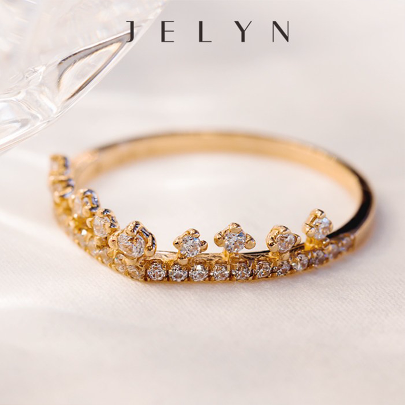 闪耀精巧立体皇冠戒指 玥景金AU750玫瑰金18K锆石排钻礼物女