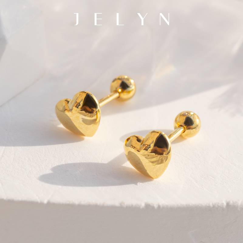可爱立体心心金珠拧螺丝耳钉玥景18K彩金750玫瑰金心形耳环女礼物