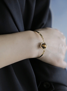 ESCA STUDIO 土星星球系列天然黄虎眼石镀金男女几何手链手镯手环