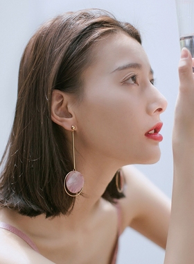 ESCA原创设计复古天然粉红贝壳圆环耳环耳坠耳饰女无耳洞耳夹长款
