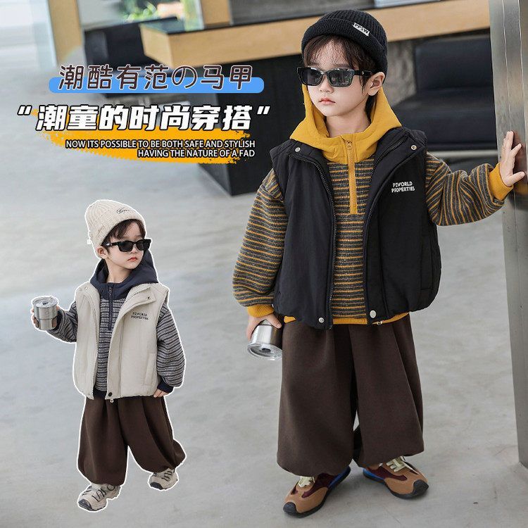 男孩小童上衣马甲儿童加绒加厚卫衣冬装中两件套男童衣服冬季韩版