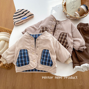 5岁韩国童装 男童格子加厚棉衣宝宝冬装 清仓不退不换 上衣