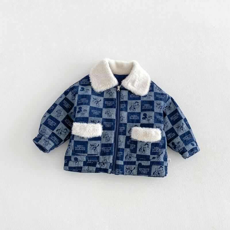 儿童冬季棉服宝宝加厚夹棉牛仔服卡通棉衣可爱男童w6612zd毛领男