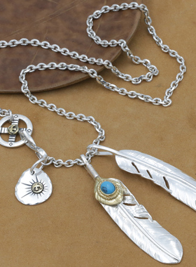 s925纯银太角素银项链ins羽毛