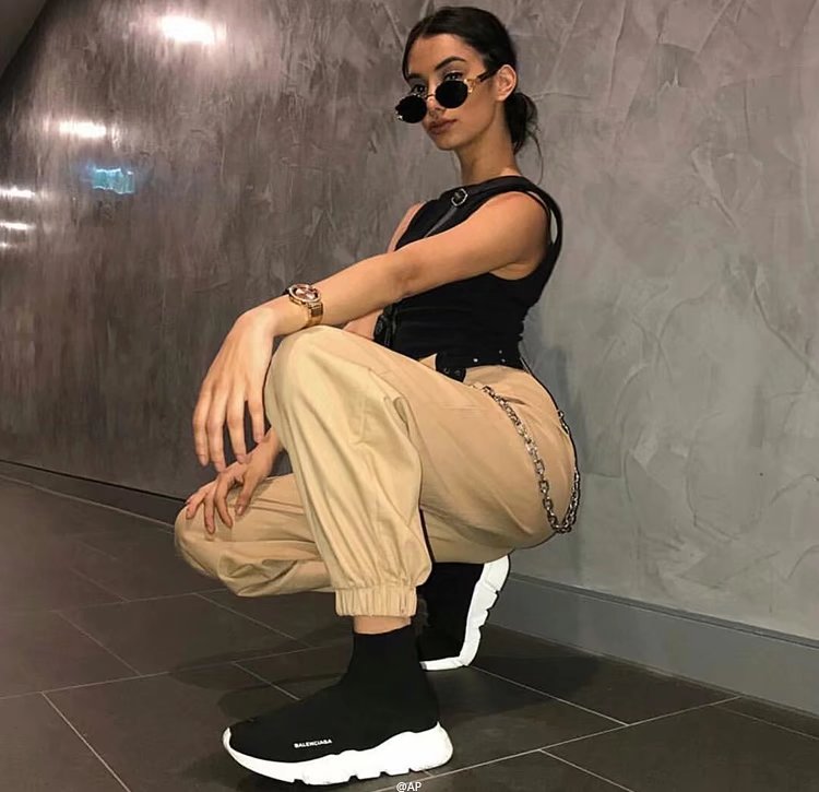 歐美新款復古ins街拍bf百搭寬松休閑hiphop高腰束腳哈倫工裝褲女
