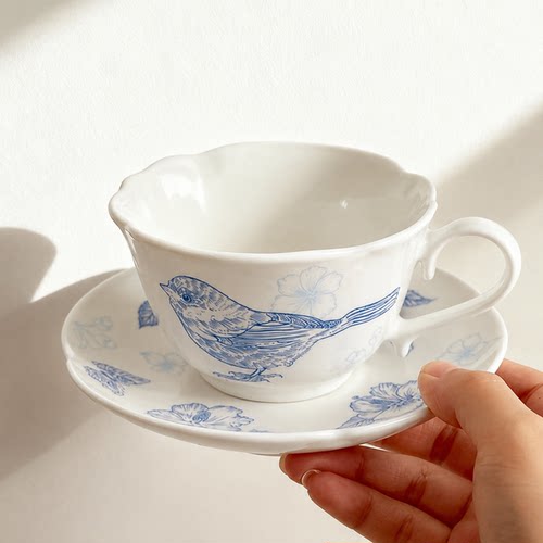 造月〖复古绝美青花杯〗高级感咖啡杯陶瓷马克杯办公室水杯家用花