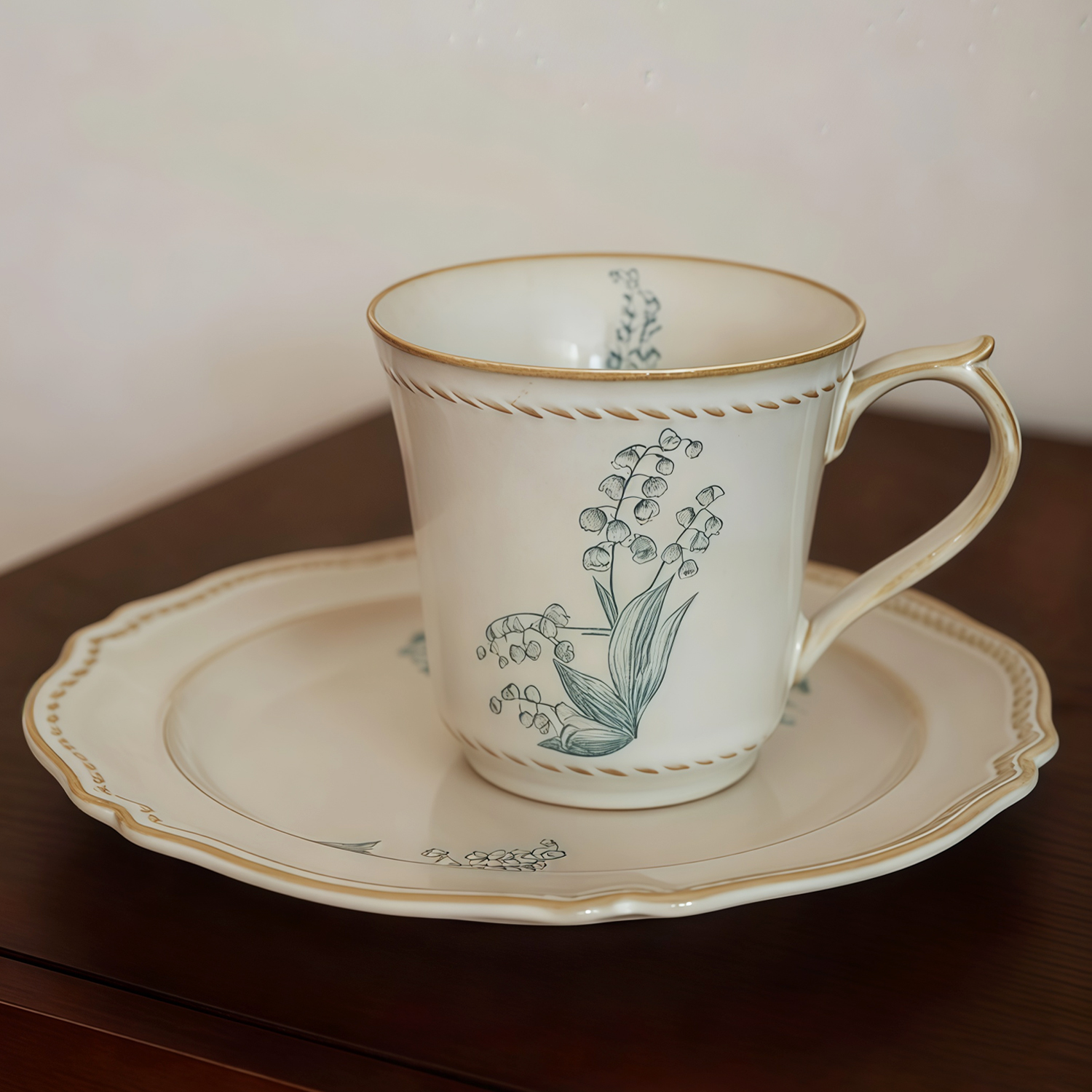 复古法式铃兰花陶瓷咖啡杯