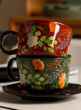 造月复古咖啡杯陶瓷杯子高档精致杯碟套装高级感轻奢高颜值繁花EE