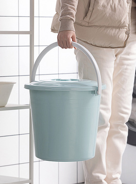 茶花水桶手提桶大号塑料宿舍洗衣提水桶泡脚桶浴室 17L21L米蓝色