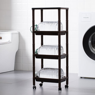 茶花塑料收纳架多功能多层置物架厨房客厅卫生间用架子带轮小推车