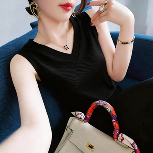 洋气内搭纯色无袖 V领吊带背心女2026夏季 新款 外穿遮肚修身 打底衫
