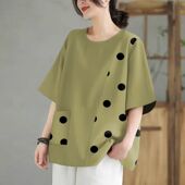 百搭宽松显瘦上衣女大码 2025夏季 印花韩版 时尚 圆领短袖 口袋t恤衫