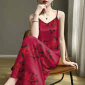 外穿印花百搭显瘦夏季 高档女吊带2025内搭V领无袖 宽松连衣裙遮肚