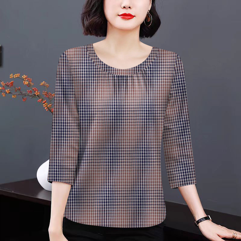 气质圆领打底衫女装秋季新款洋气印花褶皱七分袖t恤修身内搭上衣,女装/女士精品,T恤,淘宝优惠券,粉丝福利购,淘宝优惠卷