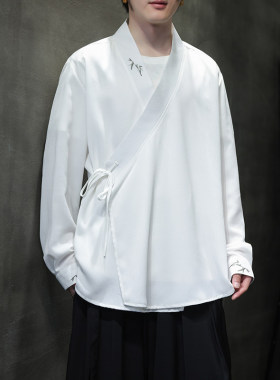 中国风睡衣男中式古风唐装交领系带斜襟明制汉服古装交襟道袍中衣