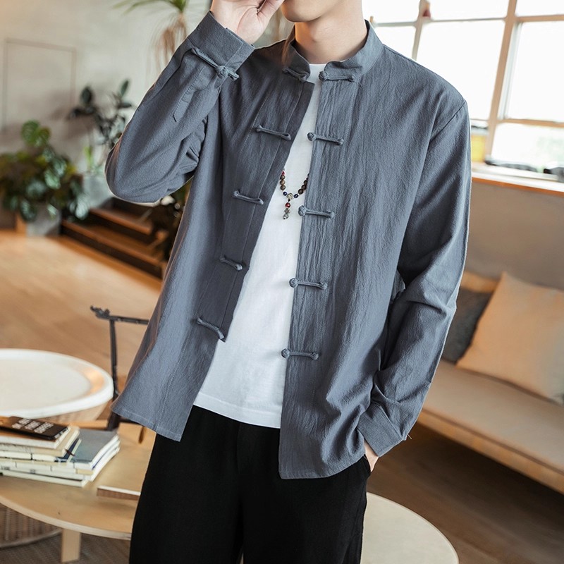中国风长袖衬衫男禅意道装道服道士服装居士唐装汉服茶服道系衣服