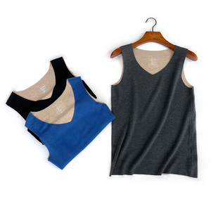 双面德绒桑蚕丝羊绒男士 V领保暖背心秋冬恒温自发热马甲打底背心