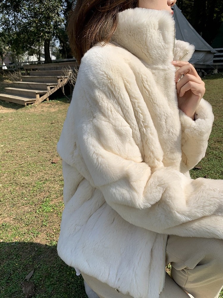 韩版兔毛短款外套女宽松特价