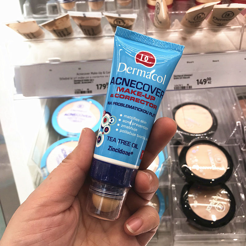 捷克Dermacol茶树抗痘遮瑕膏粉底液30ml+3g控油qu痘 布拉格直邮