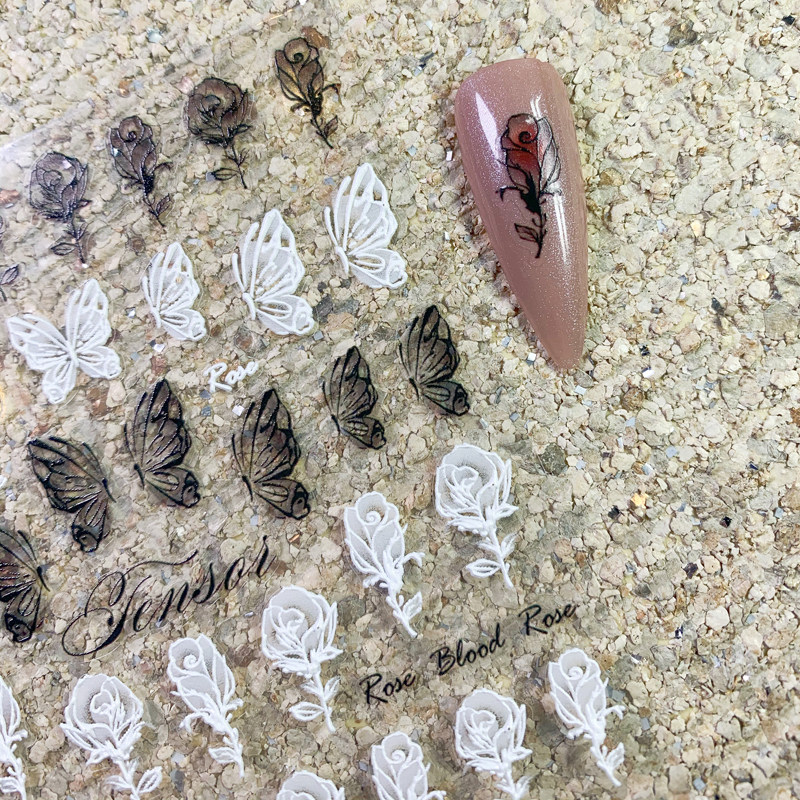 u3美甲日式新年网红贴纸饰品血色玫瑰 血染玫瑰