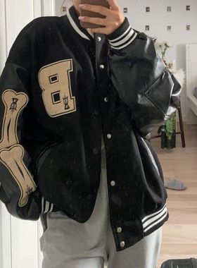 Varsity Baseball Bomber Jacket Women Hip Hop Harajuku Bone L