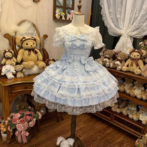 Harajuku Kawaii Princess Lolita Dress Solid Women Lace Bow P