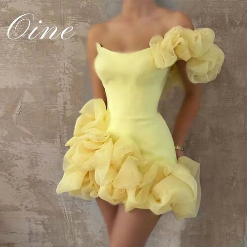Oine Yellow  Prom Gown 3D Elegant Flowers Bodycon Short Part