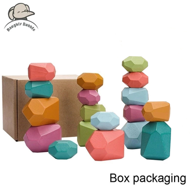 Wooden Rainbow Stones Building Blocks Colorful Wood Toy Bloc