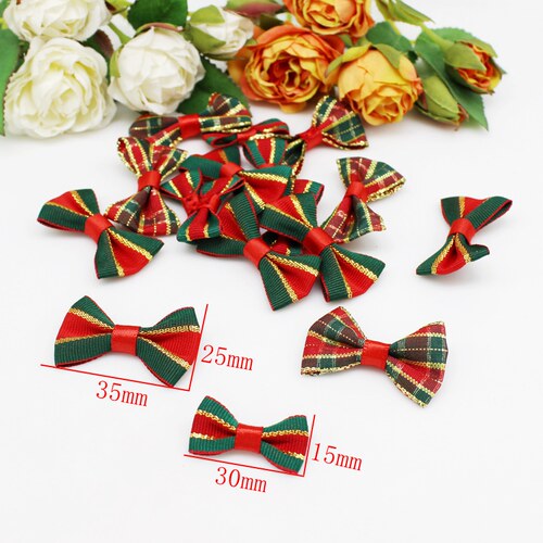 50pcs/lot Christmas Organza Ribbon Bow Tie Printed Ribbon Ro