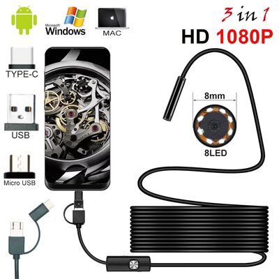 New 8.0mm Endoscope Camera 1080P HD USB Endoscope with 8 LED