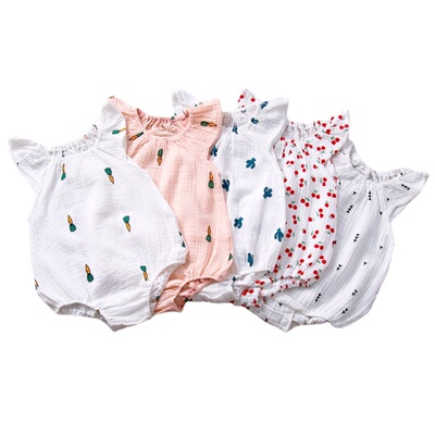 Summer Newborn Infant Baby Girls Romper Muslin Cotton Linen