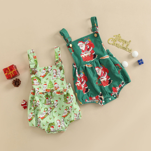 Corduroy Casual Rompers Girl Suspender Baby Print Christmas