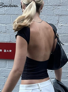 Boniouo Women Backless Y2K Crop Top Summer Fashion Casual T