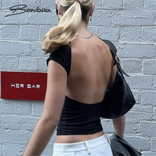 Y2K Crop Casual Women Fashion Backless Summer Boniouo Top