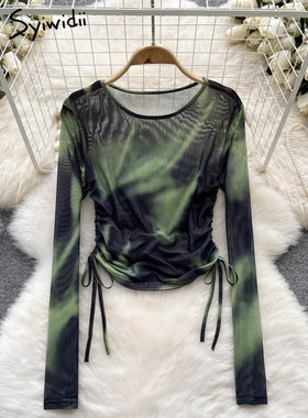 Syiwidii Shirts for Women Fall Winter 2024 New Gauze Lace-up